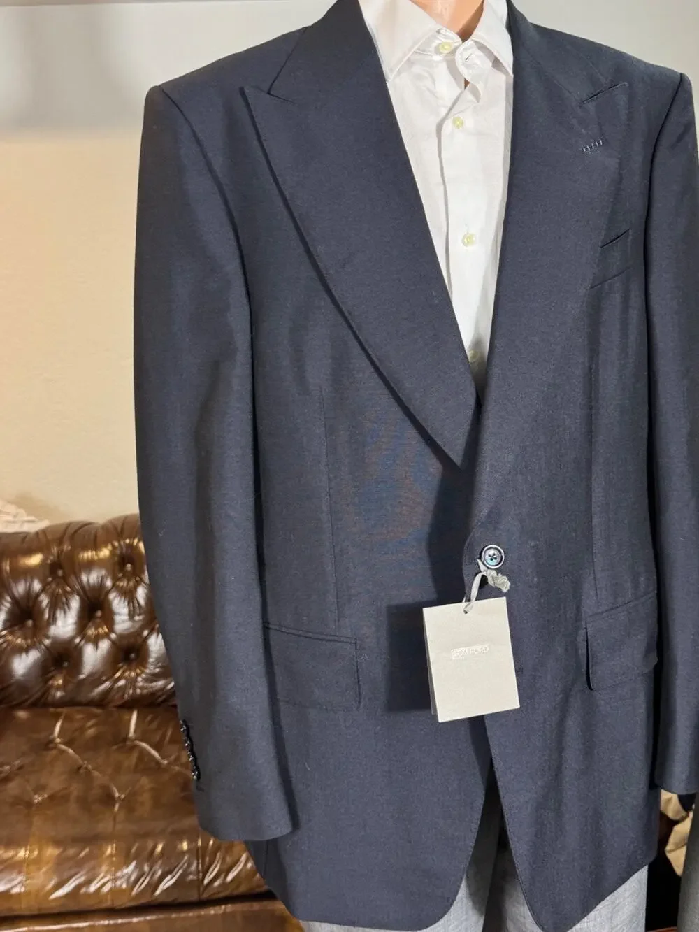 Brand New Tom Ford Atticus Navy Peak Lapel Wool Mohair Blazer 56IT 46R US